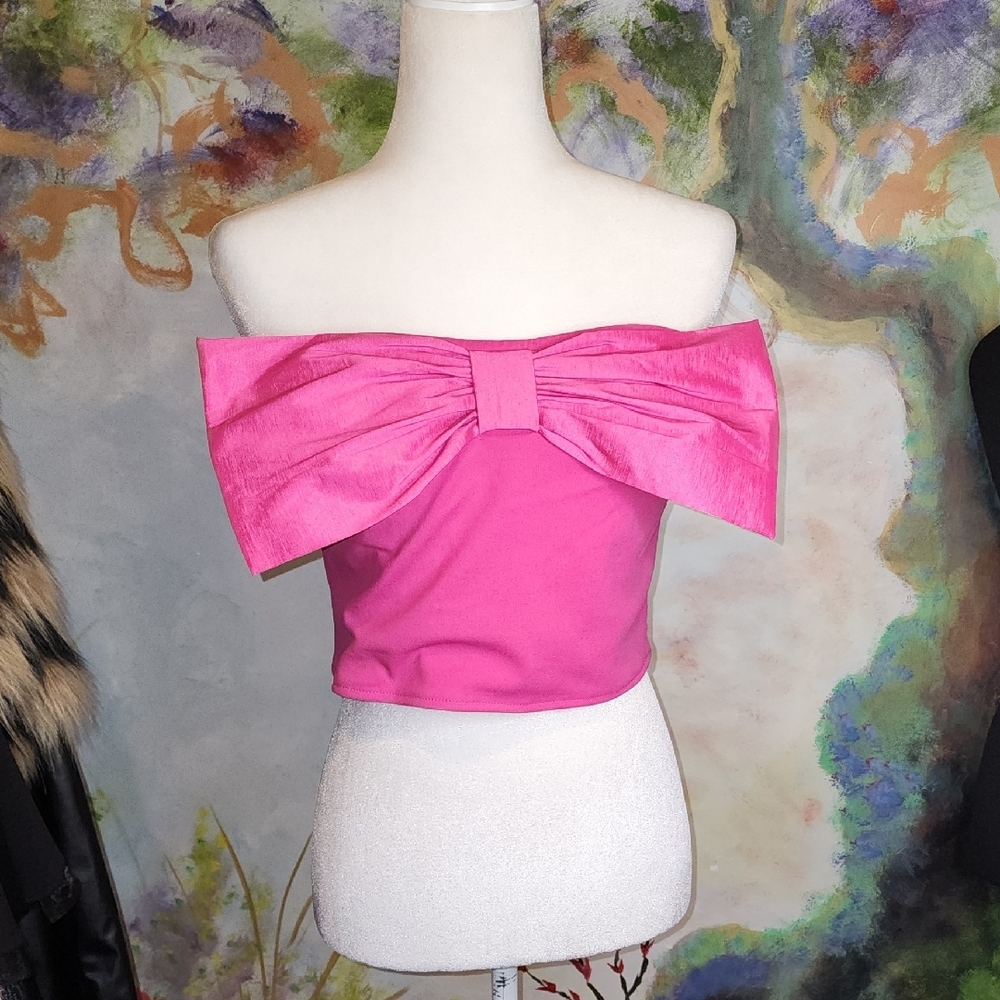 Asymmetrical Pink Crop Top with Bow Detail